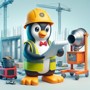 penguin working at the construction site